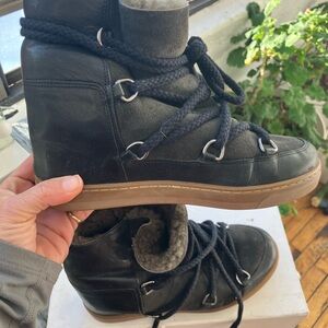 Isabel Marant Nowles shearling wedge sneaker boots 37